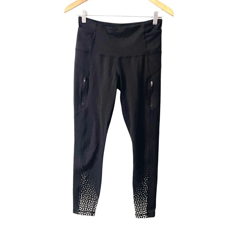 Lululemon Black Geometric Printed Leggings Zippered Pockets Women's Size 6